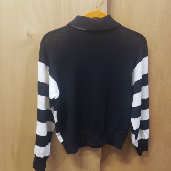 Vintage St. John Separates Collar Striped Sweater Oversize Balloon Sleeve stripe - Picture 2 of 3